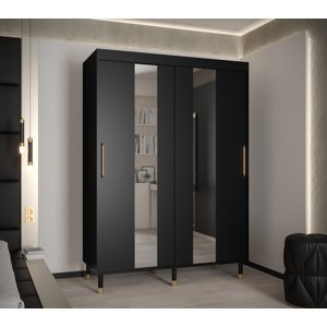 Šatní skříň Abi Calipso Pol Barva korpusu: Černá, Rozměry: 150 cm, Dveře: Černá + zrcadlo