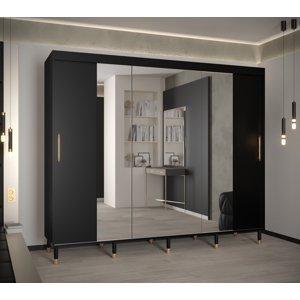 Šatní skříň Abi Calipso T2 Barva korpusu: Černá, Rozměry: 250 cm, Dveře: Černá + zrcadlo