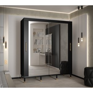 Šatní skříň Abi Calipso T3 Barva korpusu: Černá, Rozměry: 180 cm, Dveře: Černá + zrcadlo