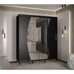 Šatní skříň Abi Calipso Wav Barva korpusu: Černá, Rozměry: 180 cm, Dveře: Černá + zrcadlo