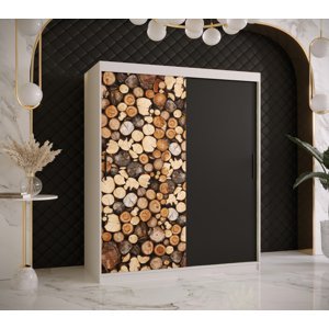 Šatní skříň Abi Drewno Barva korpusu: Bílá, Rozměry: 150 cm, Dveře: Drewno - dřevo + černá