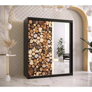 Šatní skříň Abi Drewno 2 Barva korpusu: Černá, Rozměry: 150 cm, Dveře: Drewno - dřevo + zrcadlo