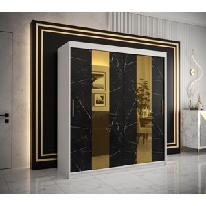 Šatní skříň Abi Golden Pole Barva korpusu: Bílá, Rozměry: 180 cm, Dveře: Černý Marmur + zlaté zrcadlo