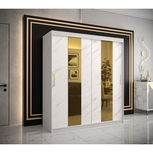 Šatní skříň Abi Golden Pole Barva korpusu: Bílá, Rozměry: 180 cm, Dveře: Bílý Marmur + zlaté zrcadlo