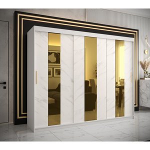 Šatní skříň Abi Golden Pole Barva korpusu: Bílá, Rozměry: 250 cm, Dveře: Bílý Marmur + zlaté zrcadlo
