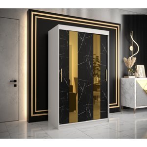 Šatní skříň Abi Golden Pole Barva korpusu: Bílá, Rozměry: 120 cm, Dveře: Černý Marmur + zlaté zrcadlo