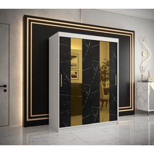 Šatní skříň Abi Golden Pole Barva korpusu: Bílá, Rozměry: 150 cm, Dveře: Černý Marmur + zlaté zrcadlo