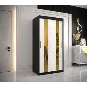 Šatní skříň Abi Golden Pole Barva korpusu: Černá, Rozměry: 100 cm, Dveře: Bílý Marmur + zlaté zrcadlo