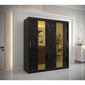 Šatní skříň Abi Golden Pole Barva korpusu: Černá, Rozměry: 180 cm, Dveře: Černý Marmur + zlaté zrcadlo