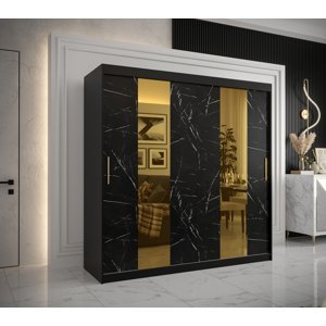 Šatní skříň Abi Golden Pole Barva korpusu: Černá, Rozměry: 200 cm, Dveře: Černý Marmur + zlaté zrcadlo