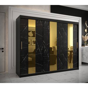 Šatní skříň Abi Golden Pole Barva korpusu: Černá, Rozměry: 250 cm, Dveře: Černý Marmur + zlaté zrcadlo