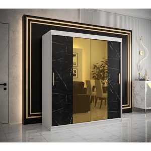 Šatní skříň Abi Golden T1 Barva korpusu: Bílá, Rozměry: 180 cm, Dveře: Černý Marmur + zlaté zrcadlo