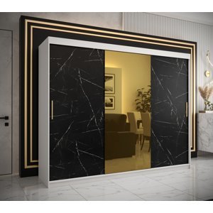 Šatní skříň Abi Golden T1 Barva korpusu: Bílá, Rozměry: 250 cm, Dveře: Černý Marmur + zlaté zrcadlo