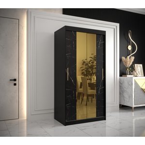 Šatní skříň Abi Golden T1 Barva korpusu: Černá, Rozměry: 100 cm, Dveře: Černý Marmur + zlaté zrcadlo