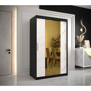 Šatní skříň Abi Golden T1 Barva korpusu: Černá, Rozměry: 120 cm, Dveře: Bílý Marmur + zlaté zrcadlo