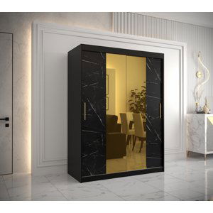 Šatní skříň Abi Golden T1 Barva korpusu: Černá, Rozměry: 150 cm, Dveře: Černý Marmur + zlaté zrcadlo