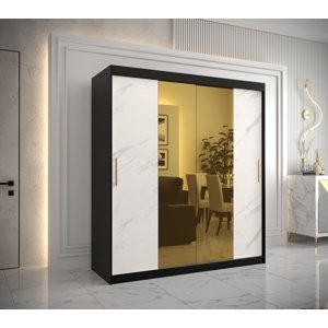 Šatní skříň Abi Golden T1 Barva korpusu: Černá, Rozměry: 180 cm, Dveře: Bílý Marmur + zlaté zrcadlo