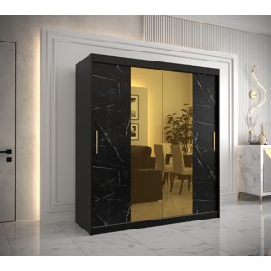 Šatní skříň Abi Golden T1 Barva korpusu: Černá, Rozměry: 180 cm, Dveře: Černý Marmur + zlaté zrcadlo