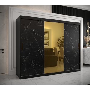 Šatní skříň Abi Golden T1 Barva korpusu: Černá, Rozměry: 250 cm, Dveře: Černý Marmur + zlaté zrcadlo