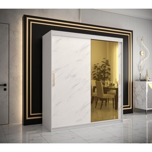 Šatní skříň Abi Golden T2 Barva korpusu: Bílá, Rozměry: 180 cm, Dveře: Bílý Marmur + zlaté zrcadlo