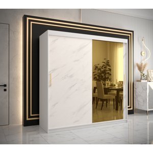 Šatní skříň Abi Golden T2 Barva korpusu: Bílá, Rozměry: 200 cm, Dveře: Bílý Marmur + zlaté zrcadlo