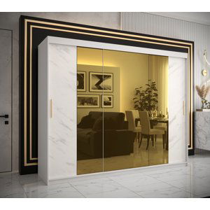 Šatní skříň Abi Golden T2 Barva korpusu: Bílá, Rozměry: 250 cm, Dveře: Bílý Marmur + zlaté zrcadlo