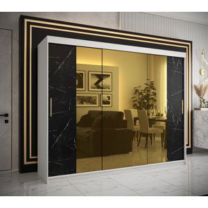 Šatní skříň Abi Golden T2 Barva korpusu: Bílá, Rozměry: 250 cm, Dveře: Černý Marmur + zlaté zrcadlo