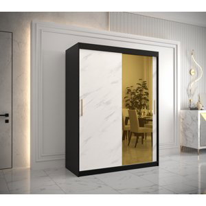 Šatní skříň Abi Golden T2 Barva korpusu: Černá, Rozměry: 150 cm, Dveře: Bílý Marmur + zlaté zrcadlo