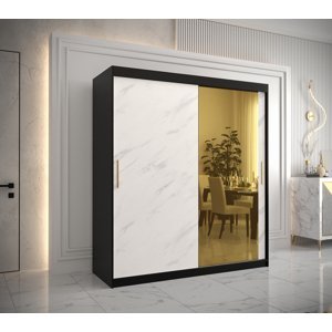 Šatní skříň Abi Golden T2 Barva korpusu: Černá, Rozměry: 180 cm, Dveře: Bílý Marmur + zlaté zrcadlo