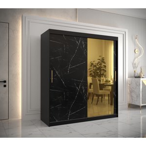 Šatní skříň Abi Golden T2 Barva korpusu: Černá, Rozměry: 180 cm, Dveře: Černý Marmur + zlaté zrcadlo