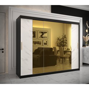 Šatní skříň Abi Golden T2 Barva korpusu: Černá, Rozměry: 250 cm, Dveře: Bílý Marmur + zlaté zrcadlo