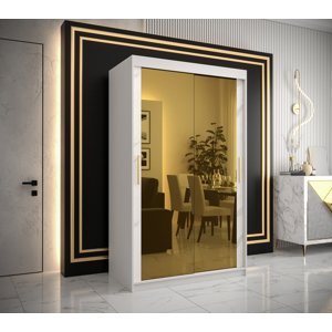 Šatní skříň Abi Golden T3 Barva korpusu: Bílá, Rozměry: 120 cm, Dveře: Bílý Marmur + zlaté zrcadlo