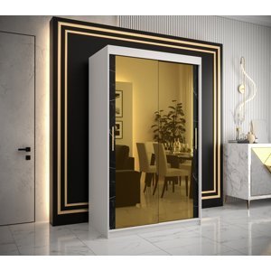 Šatní skříň Abi Golden T3 Barva korpusu: Bílá, Rozměry: 120 cm, Dveře: Černý Marmur + zlaté zrcadlo