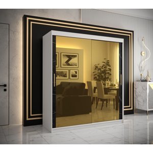 Šatní skříň Abi Golden T3 Barva korpusu: Bílá, Rozměry: 180 cm, Dveře: Černý Marmur + zlaté zrcadlo