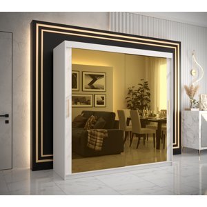 Šatní skříň Abi Golden T3 Barva korpusu: Bílá, Rozměry: 200 cm, Dveře: Bílý Marmur + zlaté zrcadlo