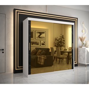 Šatní skříň Abi Golden T3 Barva korpusu: Bílá, Rozměry: 200 cm, Dveře: Černý Marmur + zlaté zrcadlo