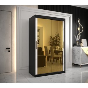 Šatní skříň Abi Golden T3 Barva korpusu: Černá, Rozměry: 120 cm, Dveře: Bílý Marmur + zlaté zrcadlo