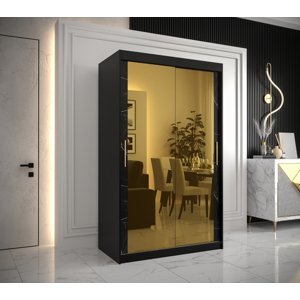 Šatní skříň Abi Golden T3 Barva korpusu: Černá, Rozměry: 120 cm, Dveře: Černý Marmur + zlaté zrcadlo