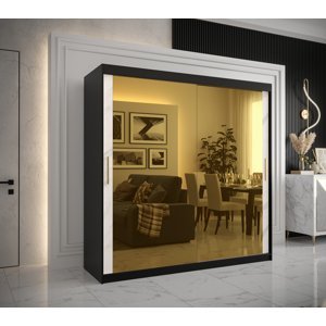 Šatní skříň Abi Golden T3 Barva korpusu: Černá, Rozměry: 200 cm, Dveře: Bílý Marmur + zlaté zrcadlo