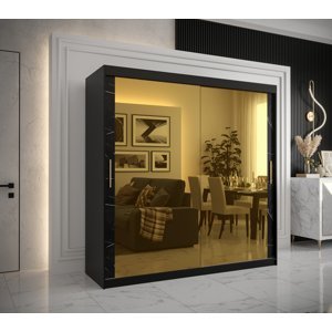 Šatní skříň Abi Golden T3 Barva korpusu: Černá, Rozměry: 200 cm, Dveře: Černý Marmur + zlaté zrcadlo