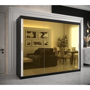 Šatní skříň Abi Golden T3 Barva korpusu: Černá, Rozměry: 250 cm, Dveře: Bílý Marmur + zlaté zrcadlo