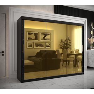 Šatní skříň Abi Golden T3 Barva korpusu: Černá, Rozměry: 250 cm, Dveře: Černý Marmur + zlaté zrcadlo