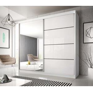 Šatní skříň Multi 35 Barva korpusu: Bílá, Rozměry: 233 cm, Dveře: Bílý lesk + zrcadlo