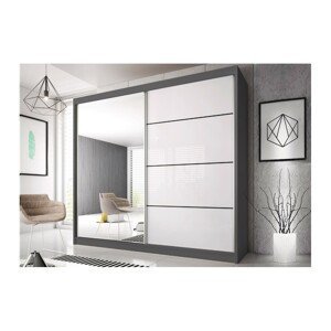 Šatní skříň Multi 35 Barva korpusu: Grafitová, Rozměry: 203 cm, Dveře: Bílý lesk + zrcadlo