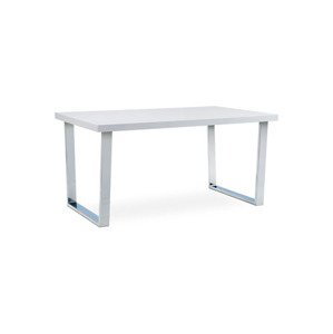 Jídelní stůl 150x90 cm, MDF deska, bílý vysoký lesk, chromovaná podnož