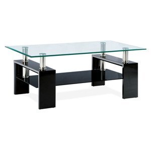 Konferenční stolek 110x60x45 cm, černý lesk / čiré sklo 8 mm