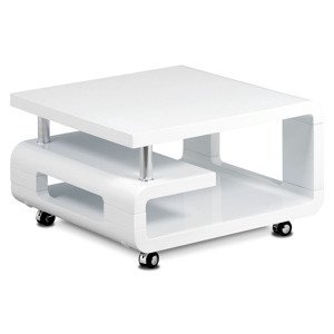 - Konferenční stolek 70x70x43, bílá MDF vysoký lesk, chrom, 4 kolečka - AHG-617 WT