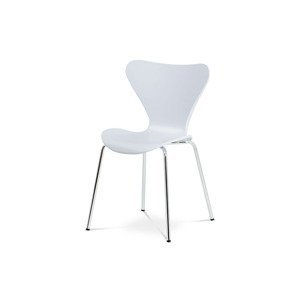 - Jídelní židle, bílý plastový výlisek s dekorem dřeva, kovová chromovaná čtyřnohá - AURORA WT