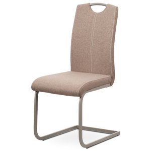Jídelní židle, potah krémová látka, bílé prošití, kovová podnož, lanýžový lak