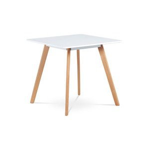 Jídelní stůl 80x80 cm, MDF, bílý matný lak, masiv buk, přírodní odstín